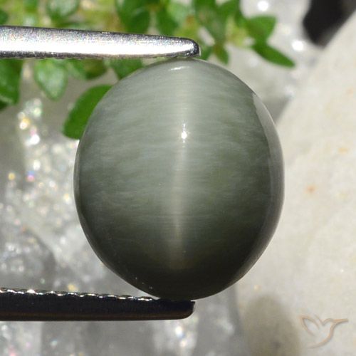 4.18ct Naturel Gris moyen Oeil de Chat Quartz, ovale, Opaque