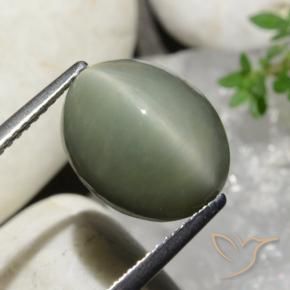 Quartz Œil de Chat Vert moyen naturelle ovale, 7.32 ct, Opaque