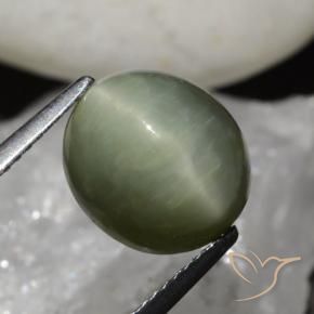Quartz Œil de Chat Vert terreux naturelle ovale, 6.79 ct, Opaque