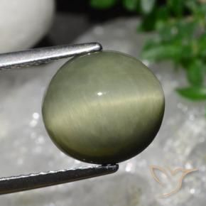 Quartz Œil de Chat Vert militaire naturelle ovale, 5.58 ct, Opaque