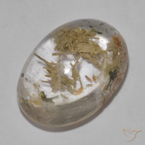 19.85ct Naturel Multicolore Quartz avec hédenbergite, ovale, Transparent