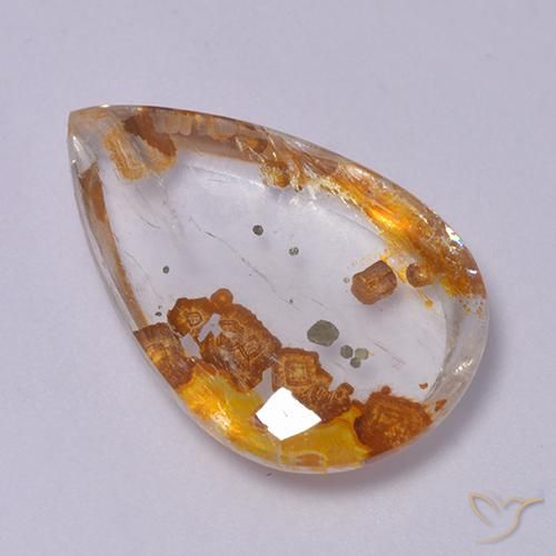 Quartz avec marcassite Multicolore naturelle En forme de poire, 12.63 ct, Transparent