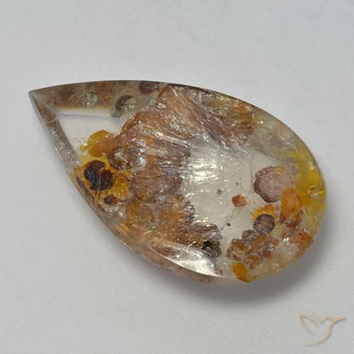 Quartz avec marcassite Multicolore naturelle En forme de poire, 13.85 ct, Transparent
