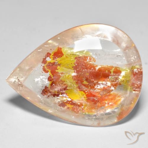 Quartz avec marcassite Multicolore naturelle En forme de poire, 37.46 ct, Transparent