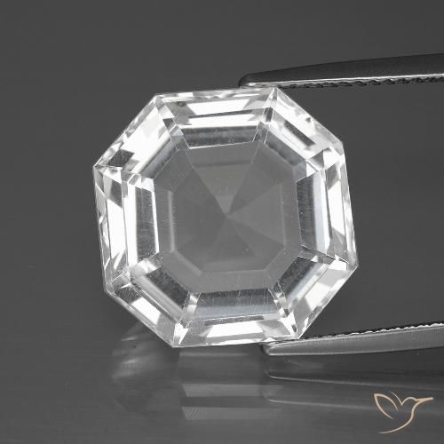 12.26ct Naturel Blanc clair Quartz, Taille émeraude, VVS-VS
