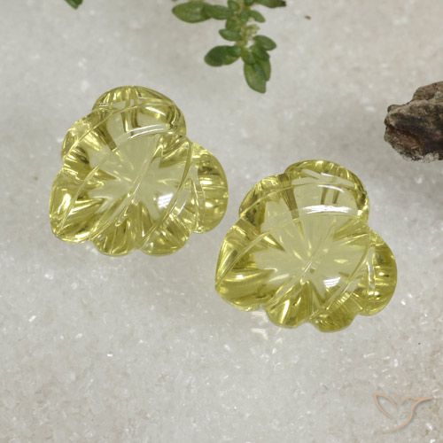 13.98ctw Naturel Jaune verdâtre Quartz, Taille Fleur, Transparent