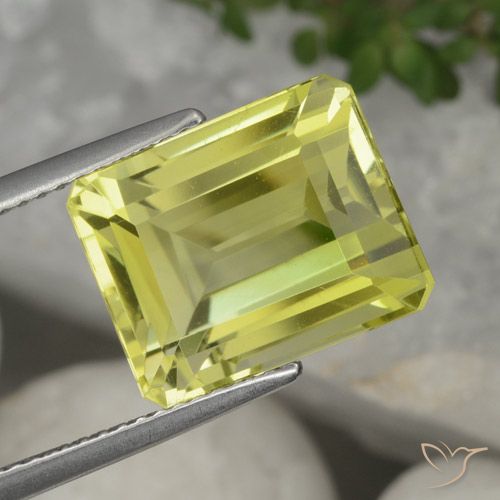 9.06ct Naturel Jaune ananas léger Quartz, Taille émeraude, VVS-VS