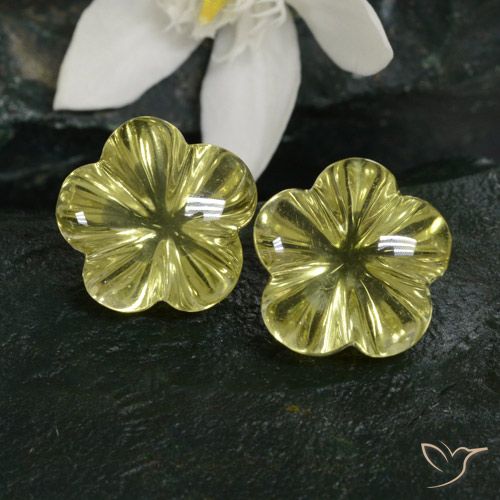 15.13ctw Naturel Jaune verdâtre clair Quartz, Taille Fleur, Transparent