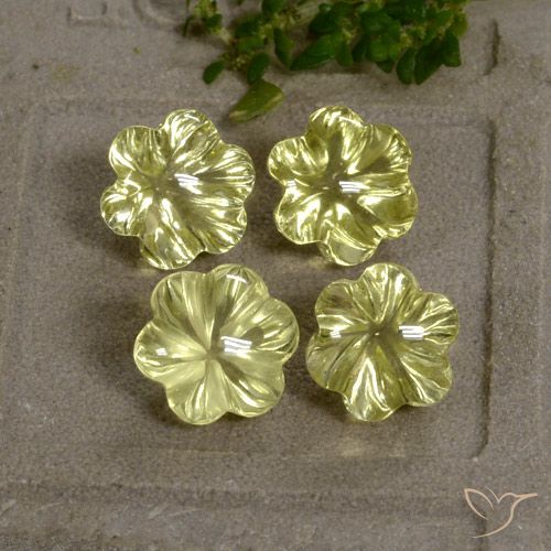 11.71ctw Naturel Jaune verdâtre Quartz, Taille Fleur, Transparent