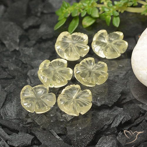 10.01ctw Naturel Jaune clair Quartz, Taille Fleur, Transparent