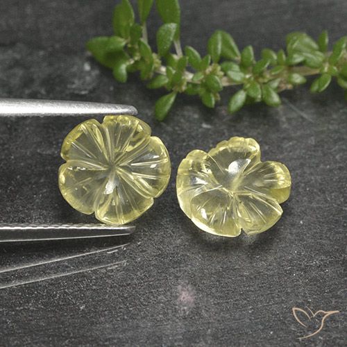 3.87ctw Naturel Jaune pâle Quartz, Taille Fleur, Transparent