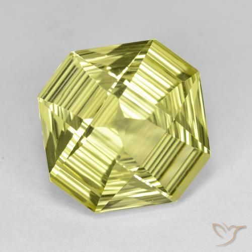 Quartz Jaune verdâtre naturelle Octogone / coupe Émeraude, 6.15 ct, VVS