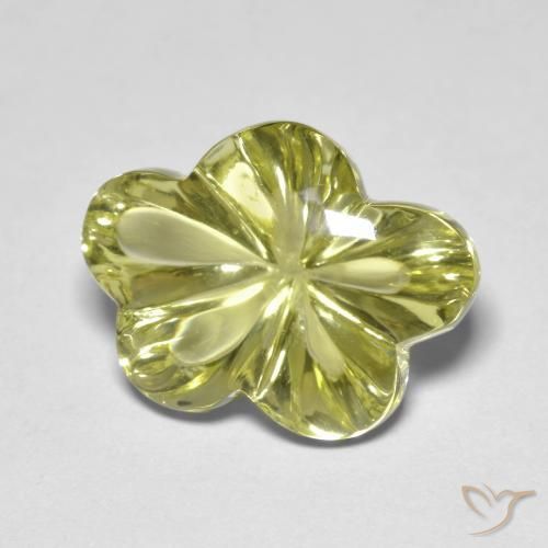 Quartz Jaune verdâtre naturelle Taille Fleur, 9.59 ct, Transparent