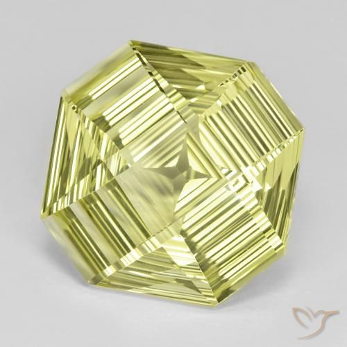 Quartz Jaune verdâtre naturelle Octogone / coupe Émeraude, 12.31 ct, VVS