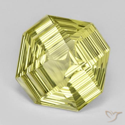 Quartz Jaune verdâtre naturelle Octogone / coupe Émeraude, 13.31 ct, VVS