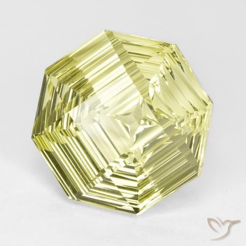 Quartz Jaune verdâtre naturelle Octogone / coupe Émeraude, 14.36 ct, VVS