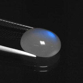 Pierre de lune arc-en-ciel Bleu blanc naturelle Coupe ovale, 4.72 ct, Translucide