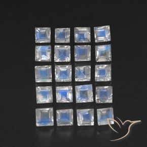 3.55ctw Naturel Blanc bleuâtre Pierre de lune arc-en-ciel, Carré, Transparent