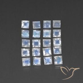 3.12ctw Naturel Blanc bleuâtre Pierre de lune arc-en-ciel, Carré, Transparent