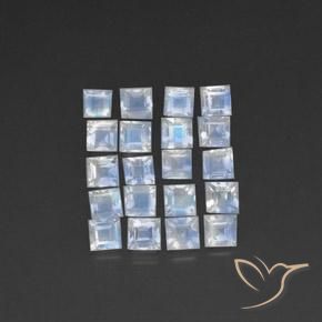 3.33ctw Naturel Blanc bleuâtre Pierre de lune arc-en-ciel, Carré, Transparent