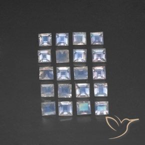 3.10ctw Naturel Blanc bleuâtre Pierre de lune arc-en-ciel, Carré, Transparent