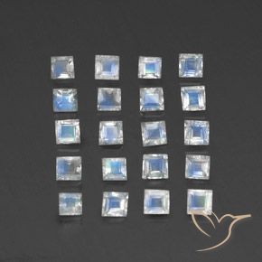 3.01ctw Naturel Blanc bleuâtre Pierre de lune arc-en-ciel, Carré, Transparent