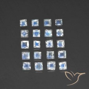 2.95ctw Naturel Blanc bleuâtre Pierre de lune arc-en-ciel, Carré, Transparent