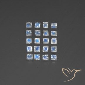 2.86ctw Naturel Blanc bleuâtre Pierre de lune arc-en-ciel, Carré, Transparent / Translucide