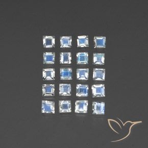2.27ctw Naturel Blanc bleuâtre Pierre de lune arc-en-ciel, Carré, Transparent / Translucide