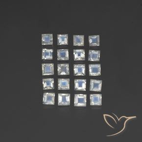 2.87ctw Naturel Blanc bleuâtre Pierre de lune arc-en-ciel, Carré, Transparent