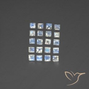 3.26ctw Naturel Blanc bleuâtre Pierre de lune arc-en-ciel, Carré, Transparent