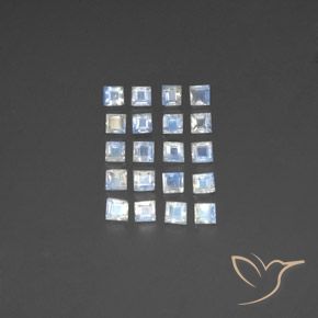2.96ctw Naturel Blanc bleuâtre Pierre de lune arc-en-ciel, Carré, Transparent