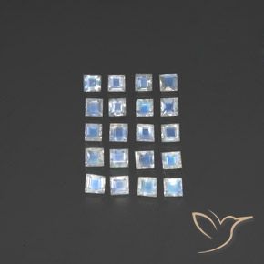 2.90ctw Naturel Blanc bleuâtre Pierre de lune arc-en-ciel, Carré, Transparent
