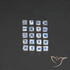 2.15ctw Naturel Blanc bleuâtre Pierre de lune arc-en-ciel, Carré, Transparent