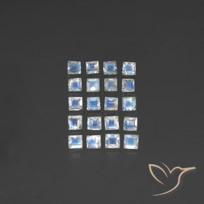 2.83ctw Naturel Blanc bleuâtre Pierre de lune arc-en-ciel, Carré, Transparent