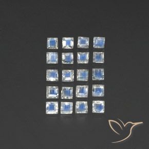 3.34ctw Naturel Blanc bleuâtre Pierre de lune arc-en-ciel, Carré, Transparent
