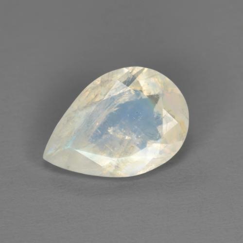 Pierre de lune arc-en-ciel blanc naturelle en forme de poire, 1,40 ct, transparent