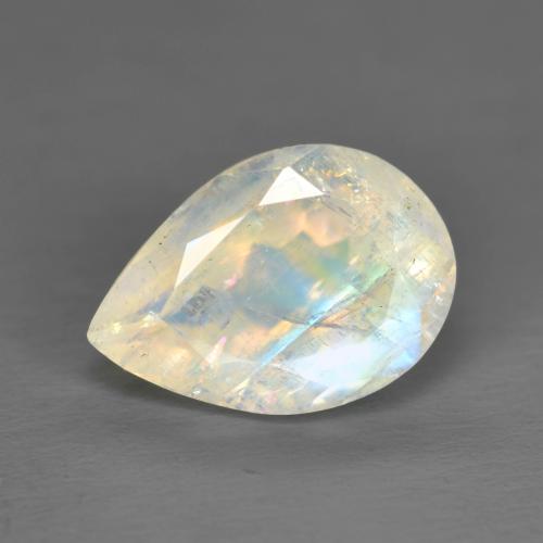 Pierre de lune arc-en-ciel blanc naturelle en forme de poire, 1,92 ct, transparent
