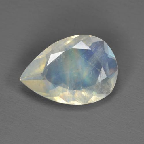 Pierre de lune arc-en-ciel blanc naturelle en forme de poire, 1,40 ct, transparent