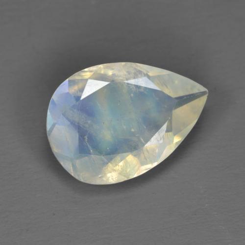 Pierre de lune arc-en-ciel blanc naturelle en forme de poire, 1,40 ct, transparent