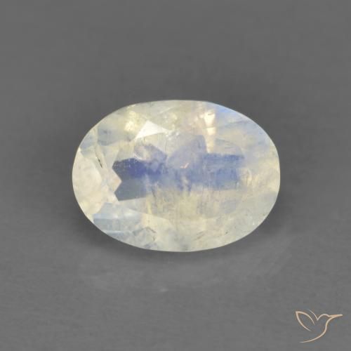 0.91ct Naturel Blanc bleuâtre Pierre de lune arc-en-ciel, ovale, Transparent