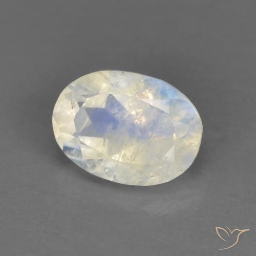 Pierre de lune arc-en-ciel Blanc bleuâtre naturelle ovale, 0.91 ct, Transparent