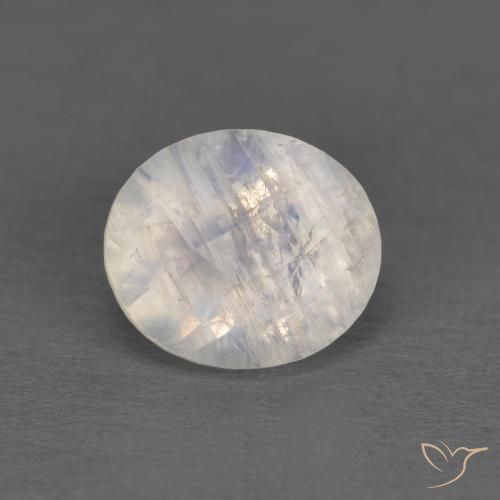 Pierre de lune arc-en-ciel Blanc bleuâtre naturelle ovale, 1.21 ct, Transparent