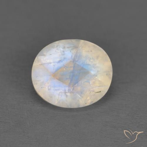 Pierre de lune arc-en-ciel Blanc bleuâtre naturelle ovale, 1.18 ct, Translucide