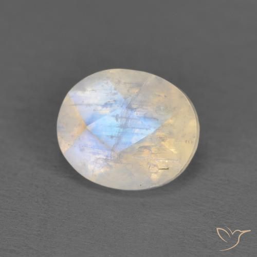 Pierre de lune arc-en-ciel Blanc bleuâtre naturelle ovale, 1.18 ct, Translucide