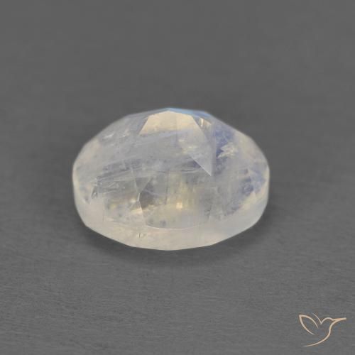 Pierre de lune arc-en-ciel Blanc bleuâtre naturelle ovale, 1.18 ct, Translucide