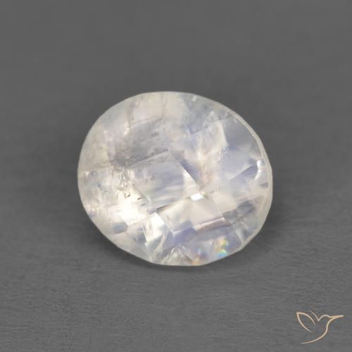 Pierre de lune arc-en-ciel Blanc bleuâtre naturelle ovale, 1.21 ct, Transparent