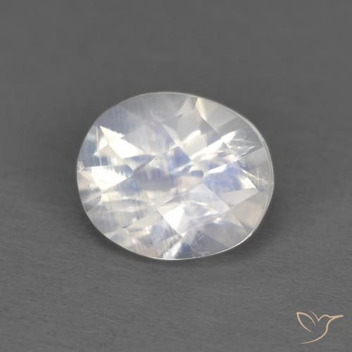 Pierre de lune arc-en-ciel Blanc bleuâtre naturelle ovale, 1.02 ct, Transparent