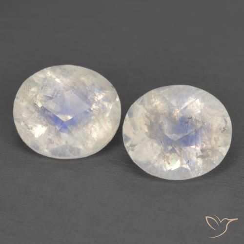 2.40ctw Naturel Blanc bleuâtre Pierre de lune arc-en-ciel, ovale, Transparent