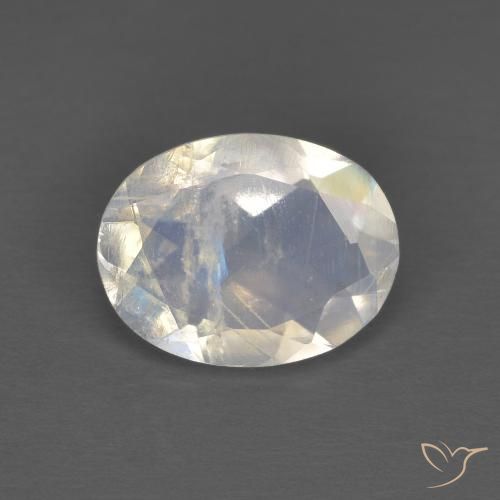 1.36ct Naturel Blanc bleuâtre Pierre de lune arc-en-ciel, ovale, Transparent